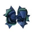 Stacked boutique bow for girls navy blue and dark green grosgrain hair bow
