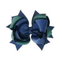 Stacked boutique bow for girls navy blue and dark green grosgrain hair bow