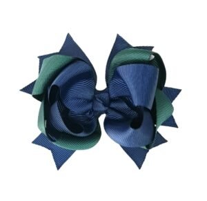 Stacked boutique bow for girls navy blue and dark green grosgrain hair bow
