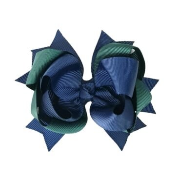 Stacked boutique bow for girls navy blue and dark green grosgrain hair bow