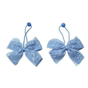 French Blue lace bow ponytail holders and tic tac clips for school girls