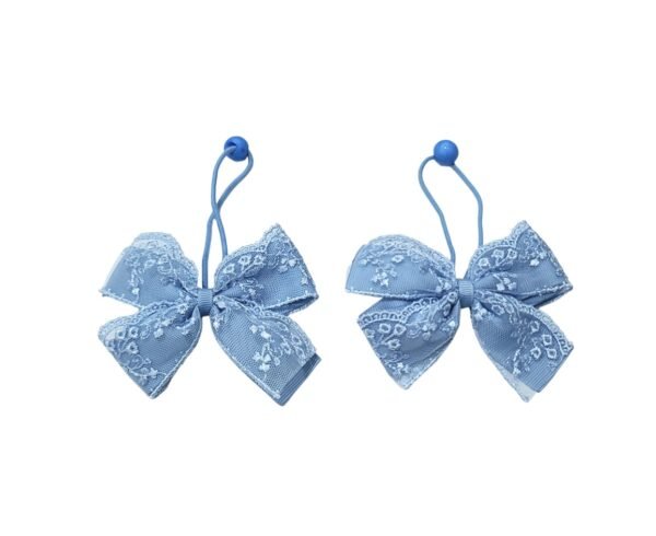 French Blue lace bow ponytail holders and tic tac clips for school girls