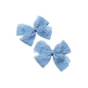 French Blue Color School Hair Accessories lace bow ponytail holders and tic tac clips for kids girls