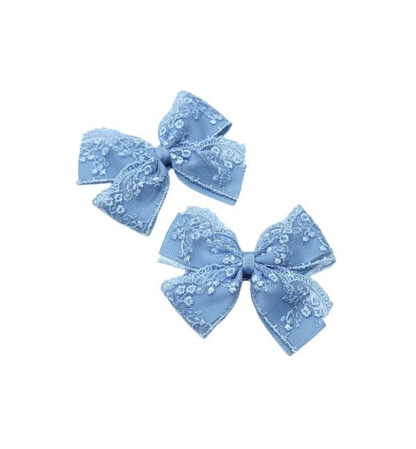 French Blue Color School Hair Accessories lace bow ponytail holders and tic tac clips for kids girls