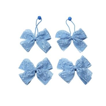 French Blue Hair Tie Set lace bow ponytail holders and tic tac clips for girls, School Hair Accessories