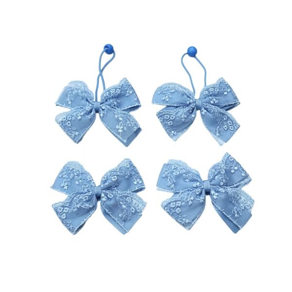 French Blue Color Ponytail Holder and Tic-Tac Hair Clip Set French Blue Hair Tie Set lace bow ponytail holders and tic tac clips for girls, School Hair Accessories