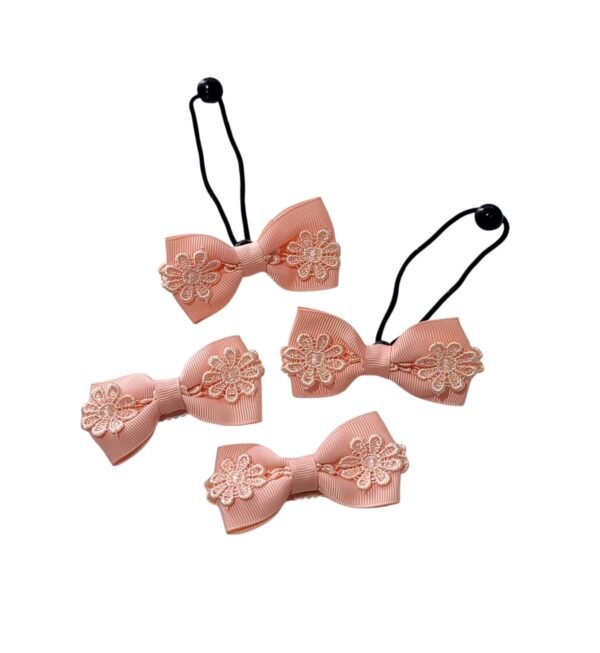 Light Coral Hair Accessories Set handmade bow ponytail holders and clips