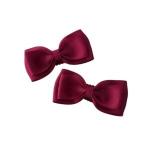 Maroon Hair Bow Set for School Girl UAE - Set of 4 Non-Slip Tic-Tac Clips & Perfect Ponytail Holder - Image 2