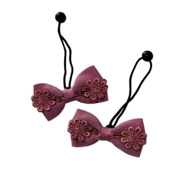 Mauve color hair tie for kids handmade by young fashion palace grosgrain lace hair accessories UAE