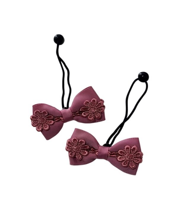 Mauve color hair tie for kids handmade by young fashion palace grosgrain lace hair accessories UAE