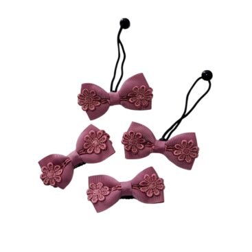 Mauve snap clips and hair tie set for girls handmade grosgrain lace hair accessories UAE