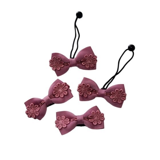 Mauve snap clips and hair tie set for girls handmade grosgrain lace hair accessories UAE
