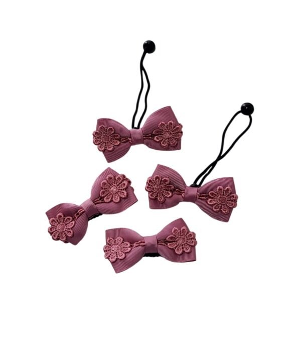 Mauve Hair Clips and Hair Tie Set for Girls Handmade Mauve snap clips and hair tie set for girls handmade grosgrain lace hair accessories UAE