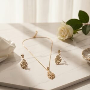 Necklace and Earrings Set Gold Plated with cubic zirconia for women