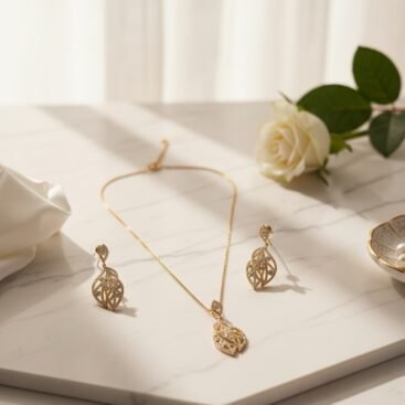 Necklace and Earrings Set Gold Plated with cubic zirconia for women