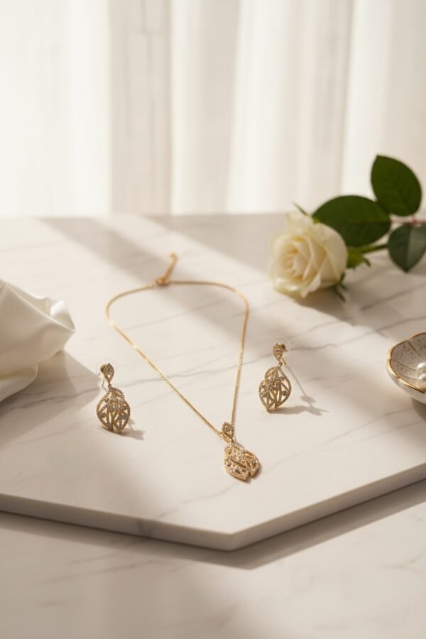 Necklace and Earrings Set Gold Plated with cubic zirconia for women