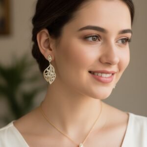 Necklace and Earrings Set Gold Plated – Elegant Bridal Jewelry for Women UAE - Image 2