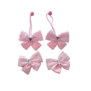 Pink butterfly ponytail holder set handmade kids hair accessories UAE grosgrain lace bows