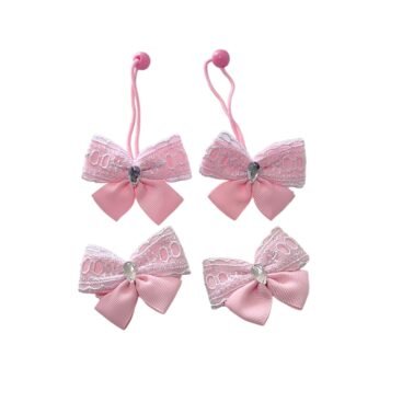 Pink butterfly ponytail holder set handmade kids hair accessories UAE grosgrain lace bows