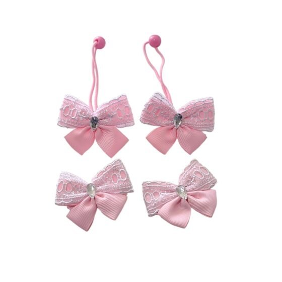 Pink butterfly ponytail holder set handmade kids hair accessories UAE grosgrain lace bows