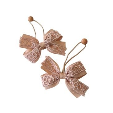 Tan lace bow hair accessories elastic hair holder for girls UAE school