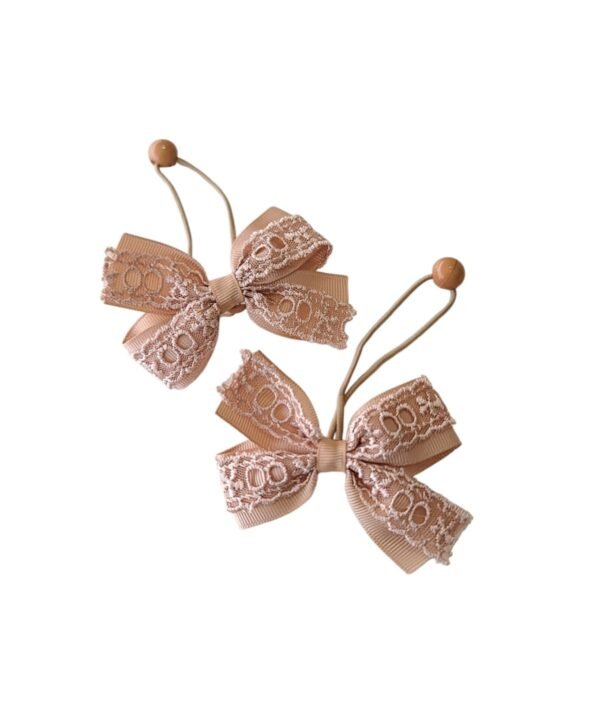 Tan lace bow hair accessories elastic hair holder for girls UAE school