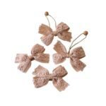 Tan lace bow hair accessories set for girls UAE with elastic ponytail holder and non slip tic tac clips