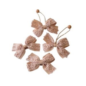 Tan lace bow hair accessories set for girls UAE with elastic ponytail holder and non slip tic tac clips