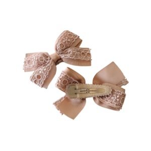 Tan lace bow non slip tic tac clips for kids UAE