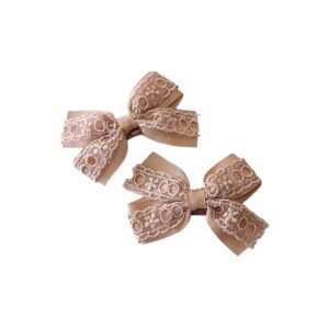 Tan Color Hair Accessories For Girls UAE – Lace Bow Set - Image 3