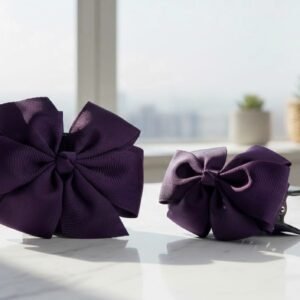 Dark purple bow ponytail holder set