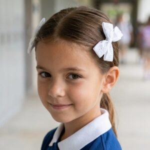White Lace Hair Bow tic tac clips for girls school UAE By Young Fashion Palace