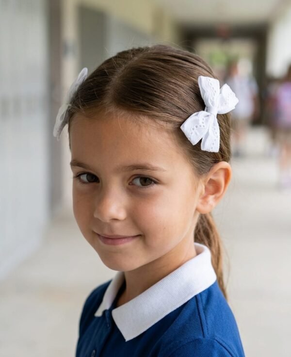 White Lace Hair Bow tic tac clips for girls school UAE By Young Fashion Palace
