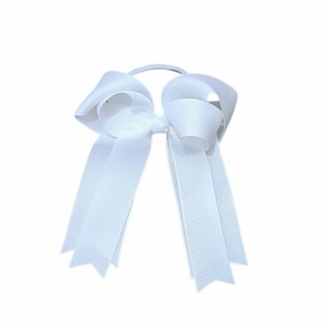White School Hair Bow Tie handmade long tail grosgrain ribbon ponytail holder for girls