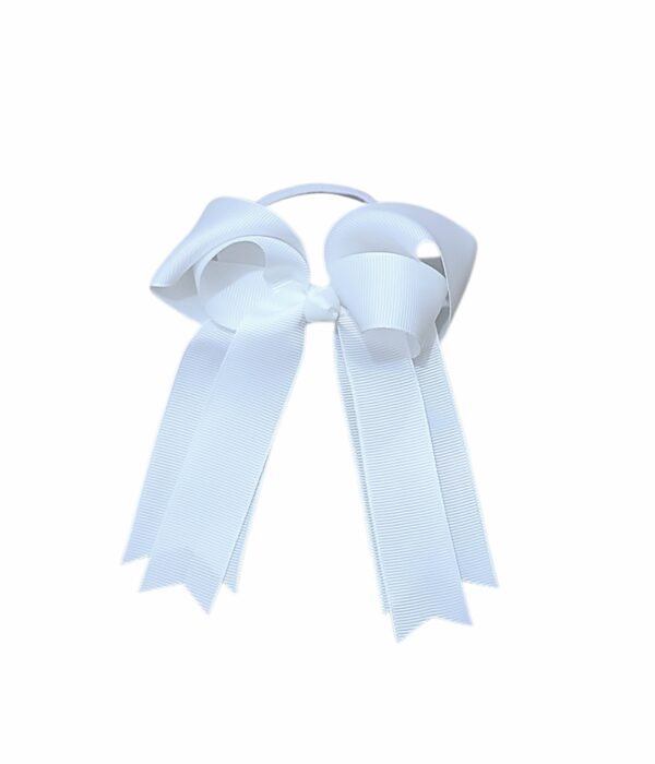 White School Hair Bow Tie handmade long tail grosgrain ribbon ponytail holder for girls