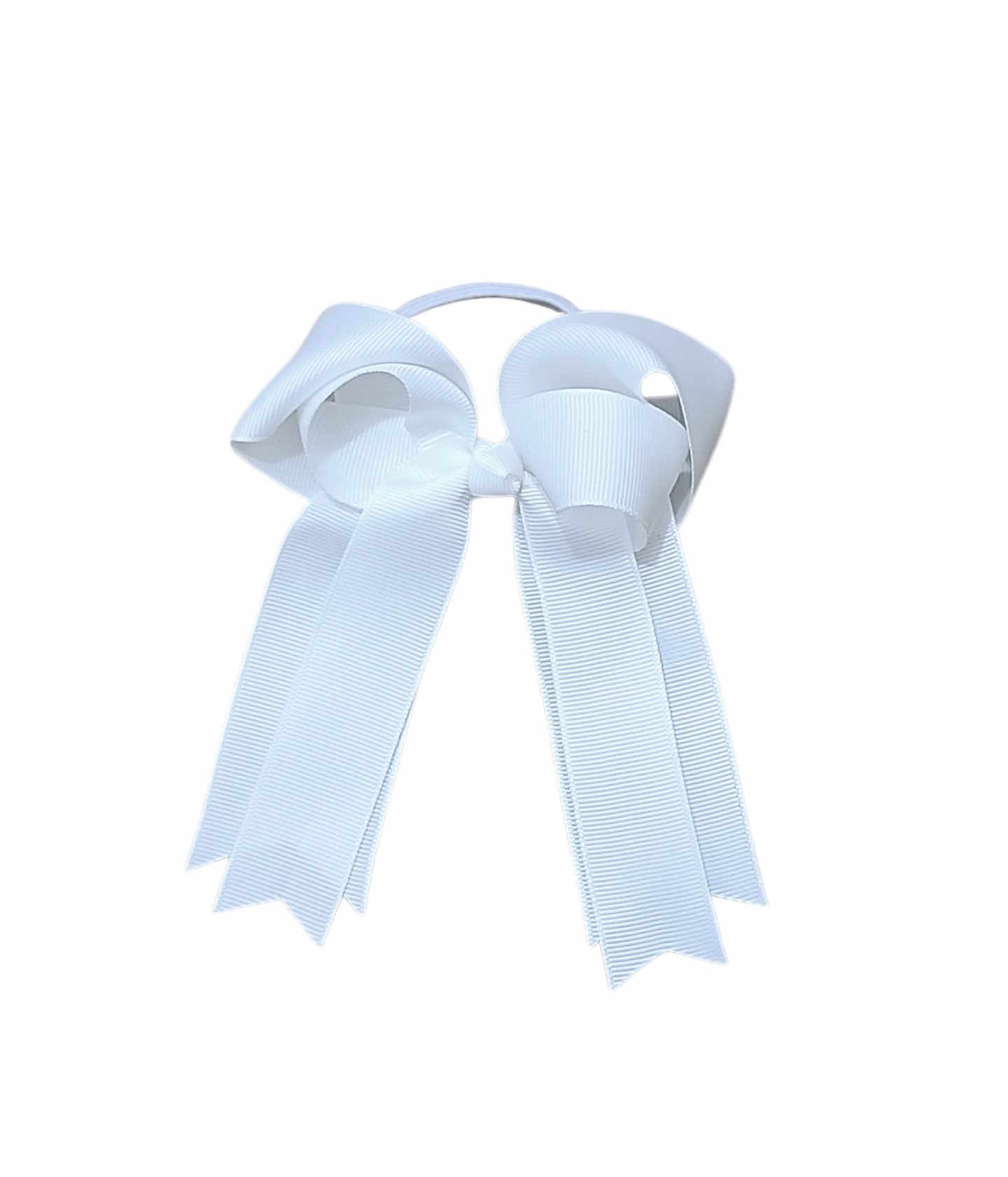 White School Hair Bow Tie handmade long tail grosgrain ribbon ponytail holder for girls