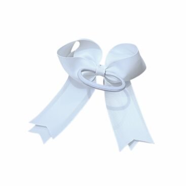 White School Hair Bow Tie handmade long tail grosgrain ribbon ponytail holder for girls