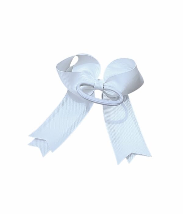 White School Hair Bow Tie handmade long tail grosgrain ribbon ponytail holder for girls