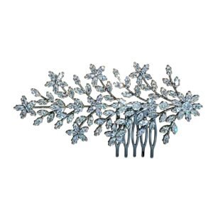 Bridal rhinestone hair comb rhodium plated elegant floral wedding hair accessory for brides in UAE
