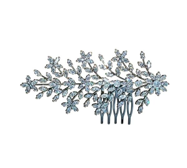 Bridal rhinestone hair comb rhodium plated elegant floral wedding hair accessory for brides in UAE
