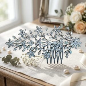 Bridal rhinestone hair comb rhodium plated elegant floral wedding hair accessory for brides in UAE
