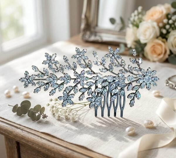 Bridal Hair Comb Rhinestone Rhodium Plated | Elegant Wedding Hair Accessory for Brides UAE Bridal rhinestone hair comb rhodium plated elegant floral wedding hair accessory for brides in UAE