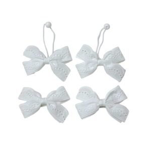 White Bow Ponytail Holders handmade elastic ties and tic tac clips for girls school UAE
