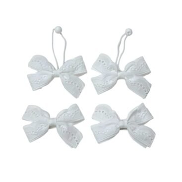 White Bow Ponytail Holders handmade elastic ties and tic tac clips for girls school UAE