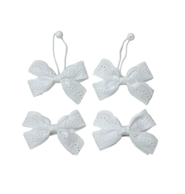 White Bow Ponytail Holders handmade elastic ties and tic tac clips for girls school UAE