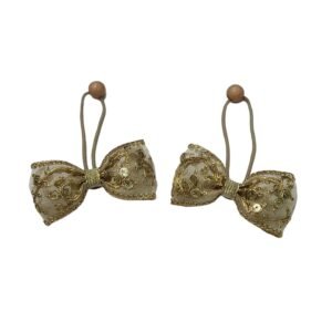 Golden Lace Bow Hair Tie set with non-slip snap clips for kids Eid celebrations