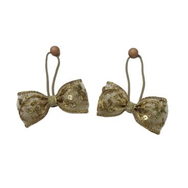 Golden Lace Bow Hair Tie set with non-slip snap clips for kids Eid celebrations