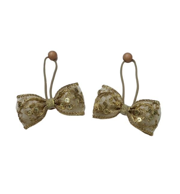 Golden Lace Bow Hair Tie set with non-slip snap clips for kids Eid celebrations