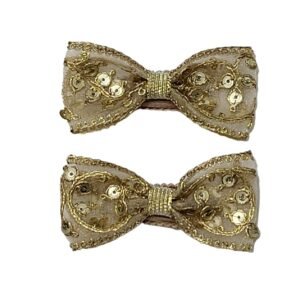 Golden Lace Bow Hair Tie luxury golden lace hair accessory for Dubai weddings