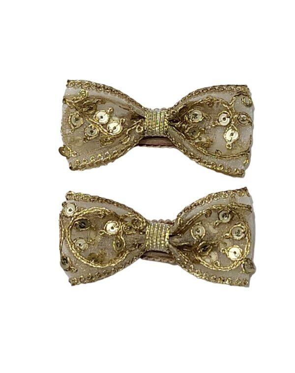 Golden Lace Bow Hair Tie luxury golden lace hair accessory for Dubai weddings